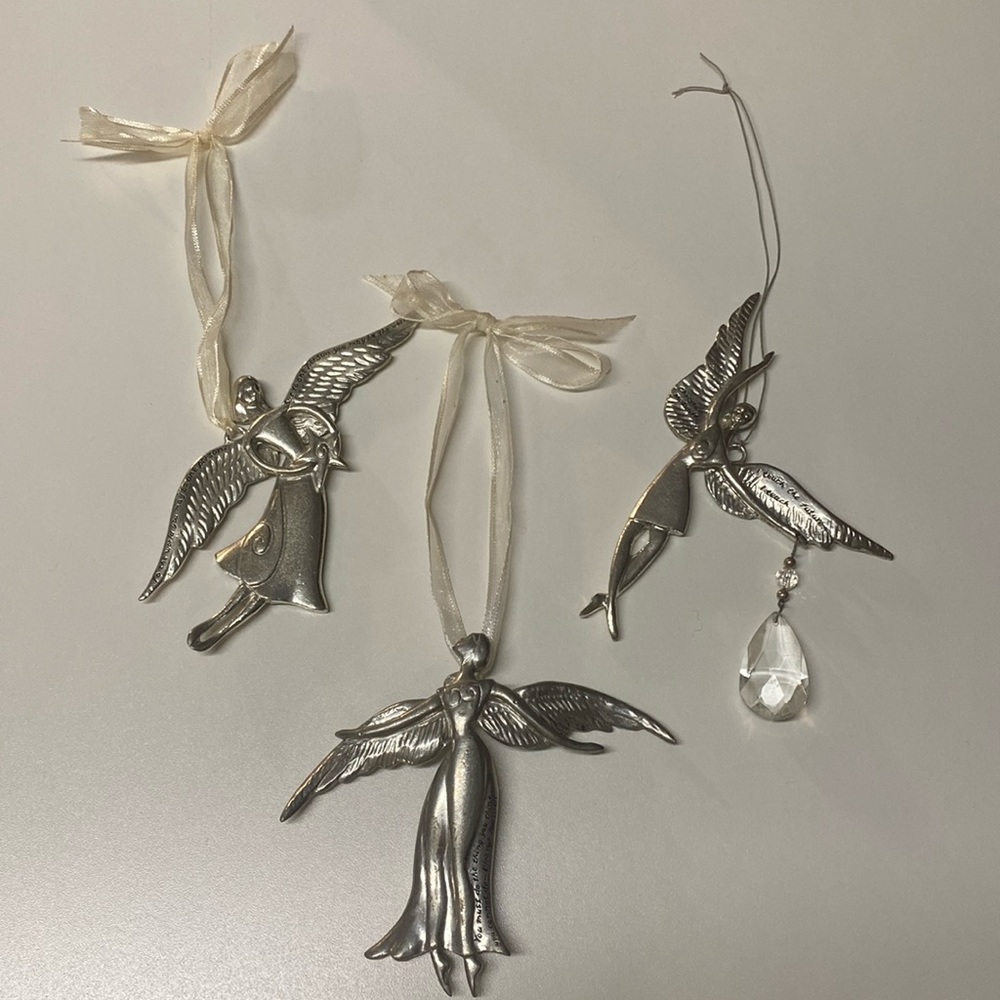Three Pewter Serenity Angels with Quotes in handmade bag